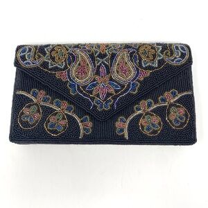 Allover Beaded Paisley Envelope Clutch with Shoulder Strap